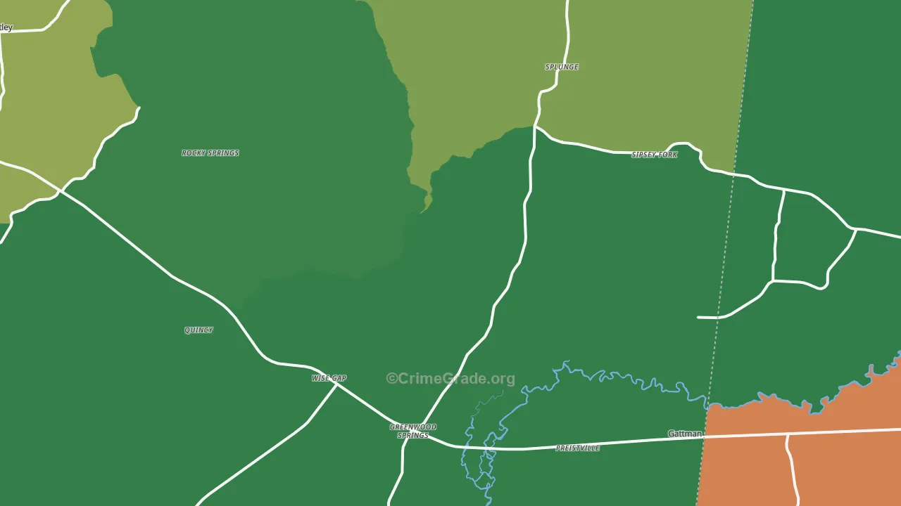 Greenwood Springs, MS Map of Theft Rates
