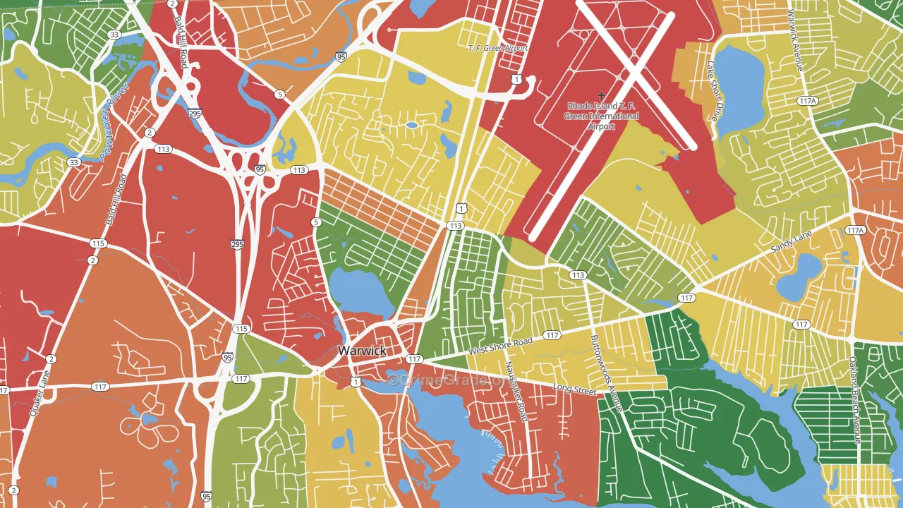 Greenwood, Warwick, RI Map of Theft Rates