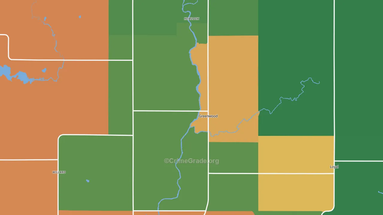 Greenwood, WI Map of Theft Rates
