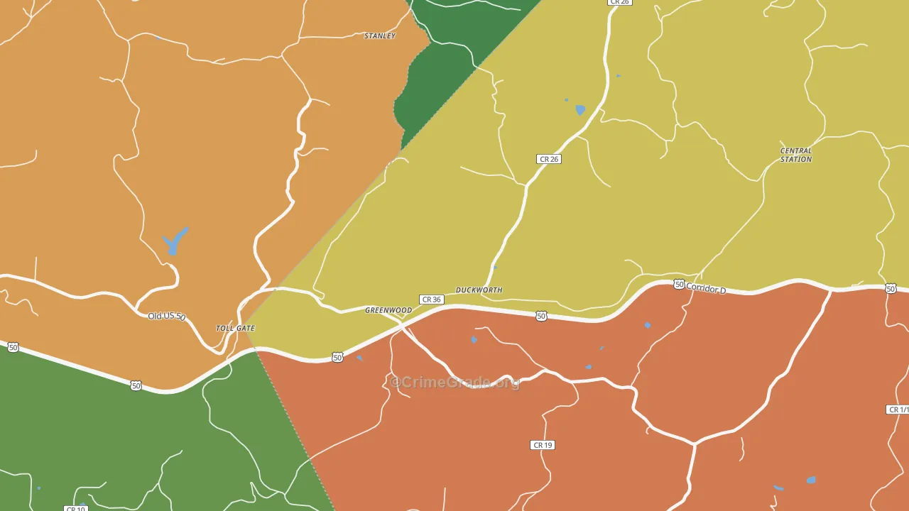 Greenwood, WV Map of Theft Rates