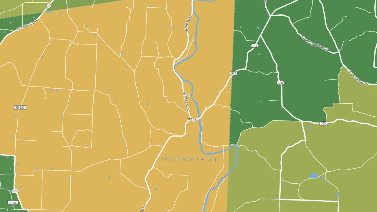 Greer, OH Map of Theft Rates