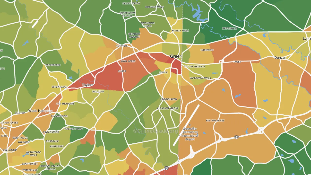 Greer, SC Map of Theft Rates