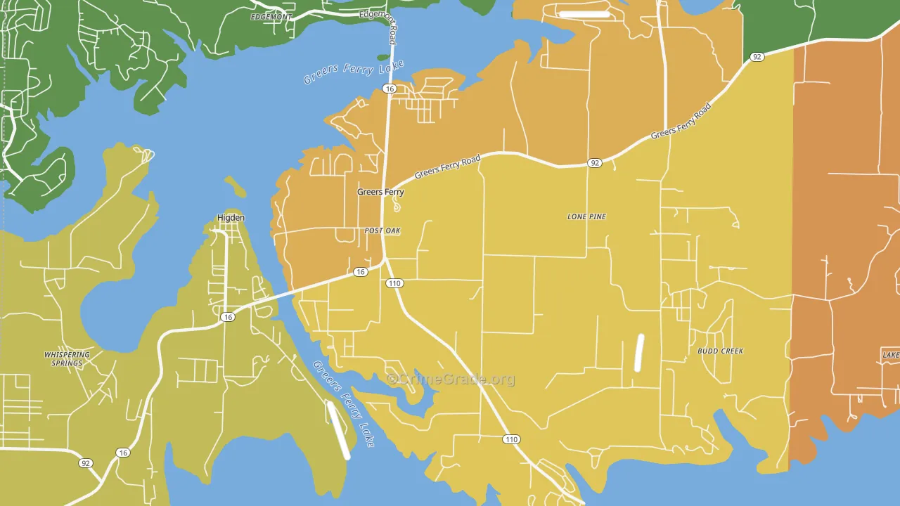 Greers Ferry, AR Map of Theft Rates
