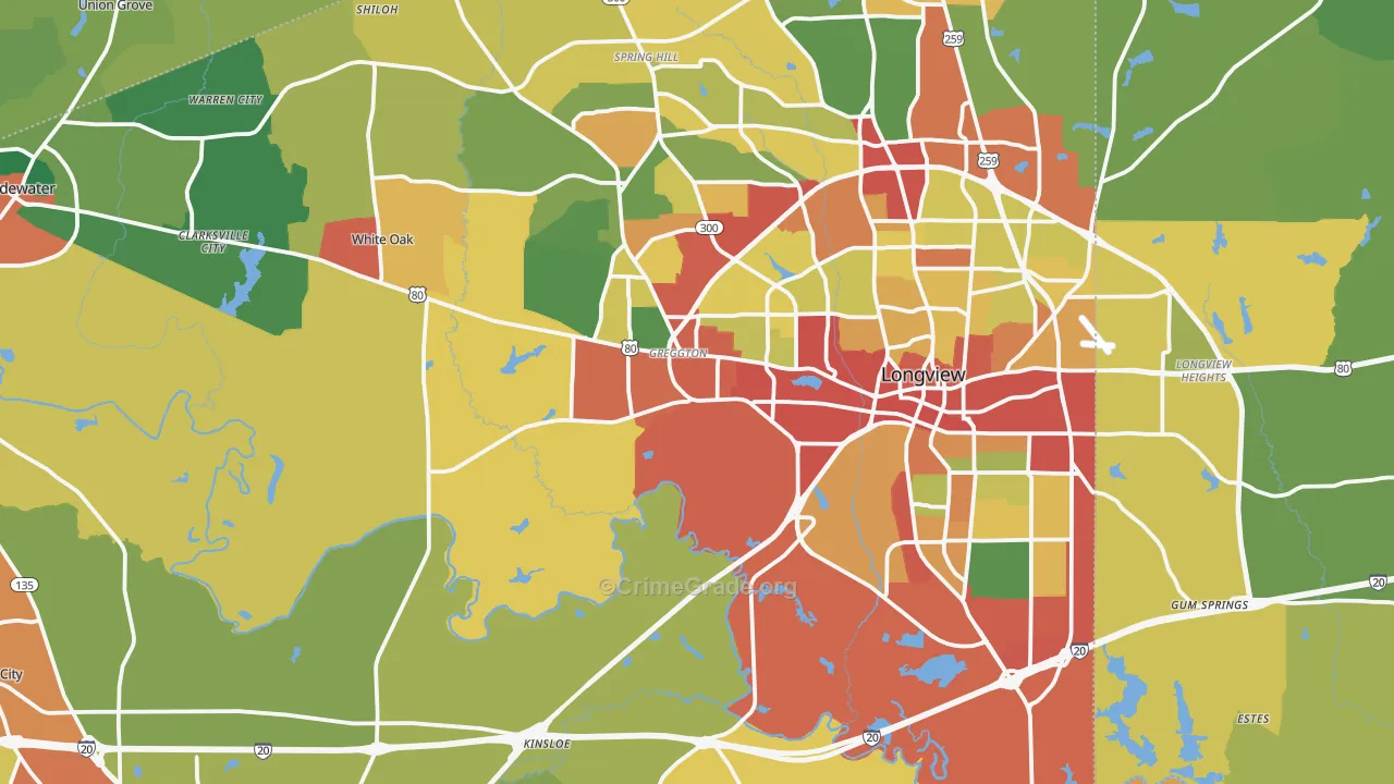 Gregg County, TX Map of Theft Rates