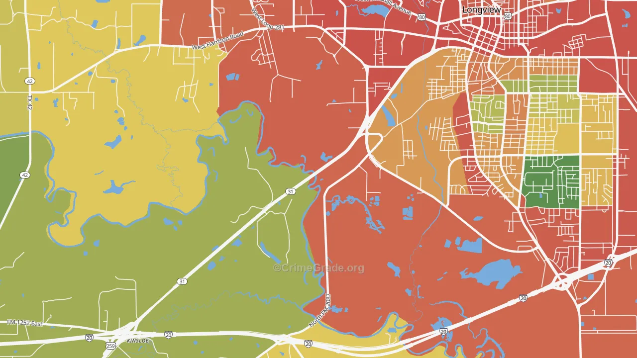 Greggton, TX Map of Theft Rates