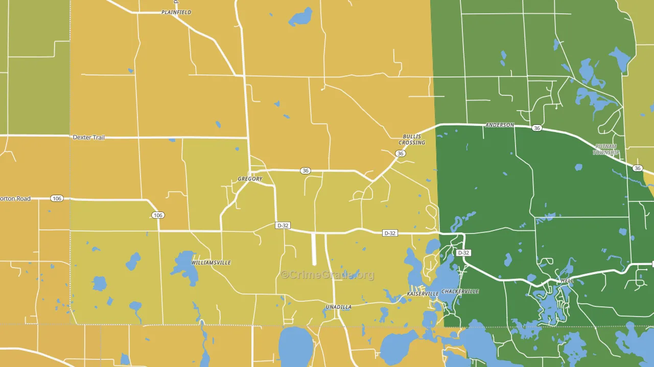 Gregory, MI Map of Theft Rates