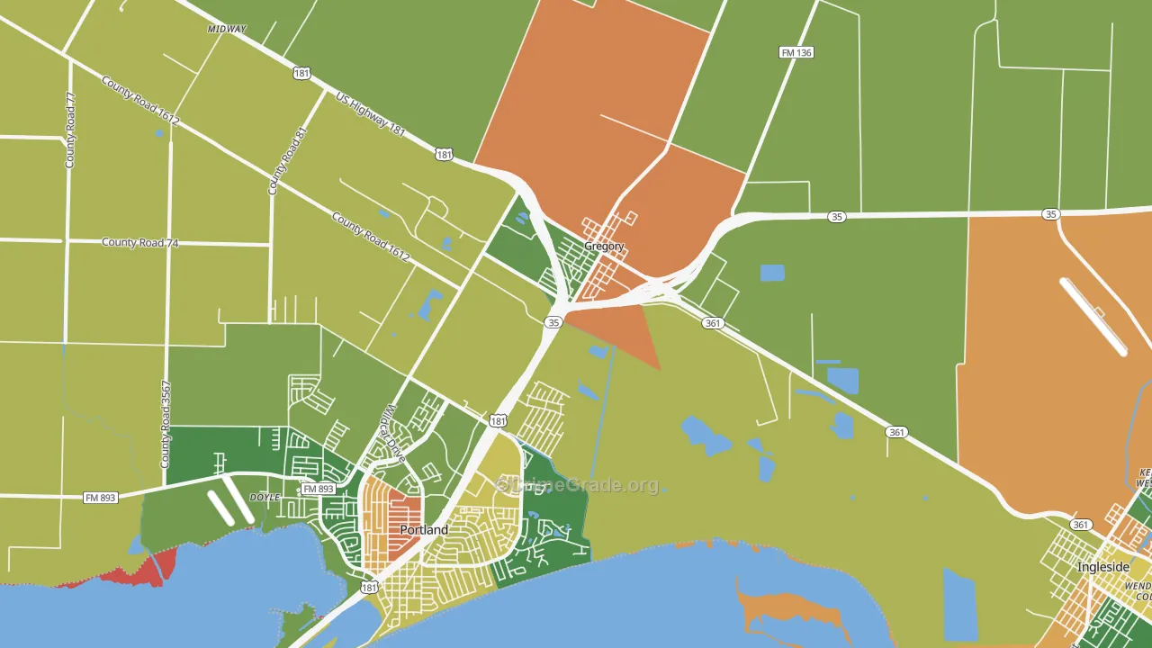 Gregory, TX Map of Theft Rates