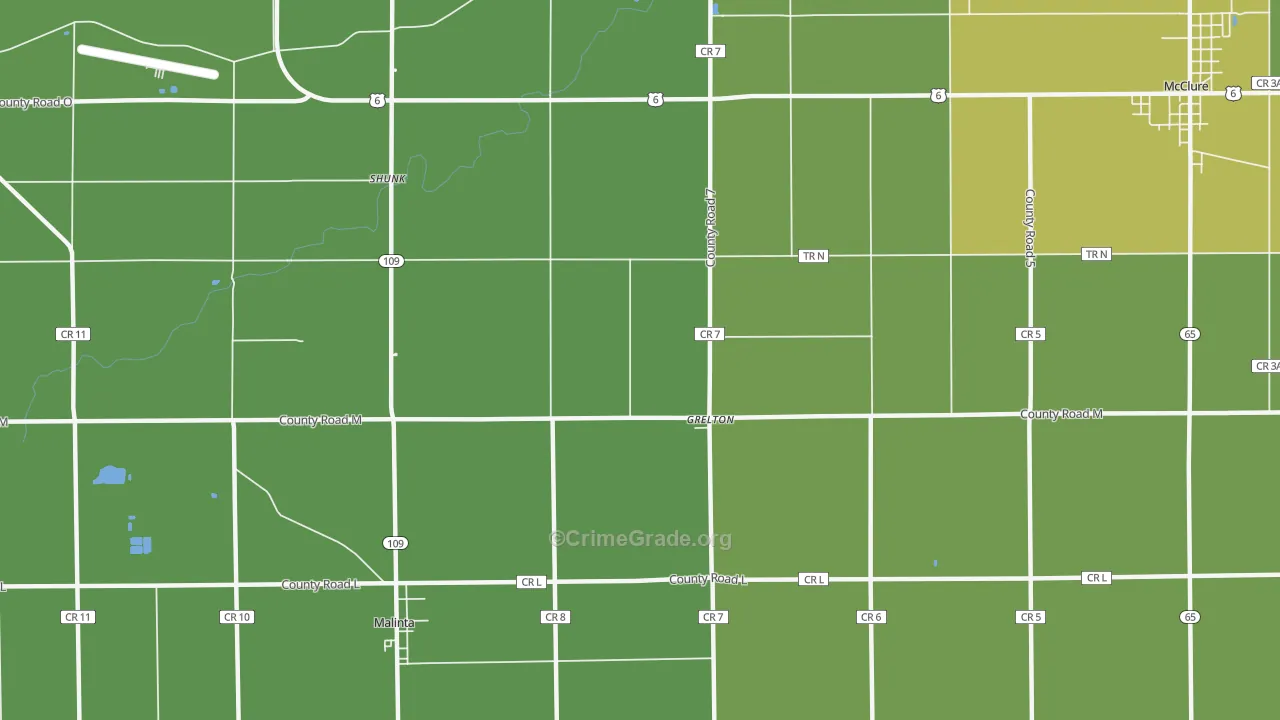 Grelton, OH Map of Theft Rates