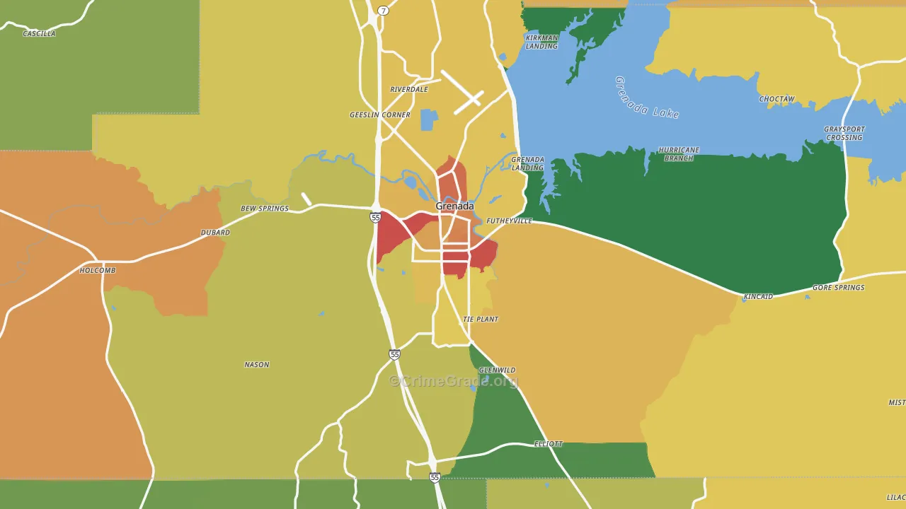 Grenada County, MS Map of Theft Rates
