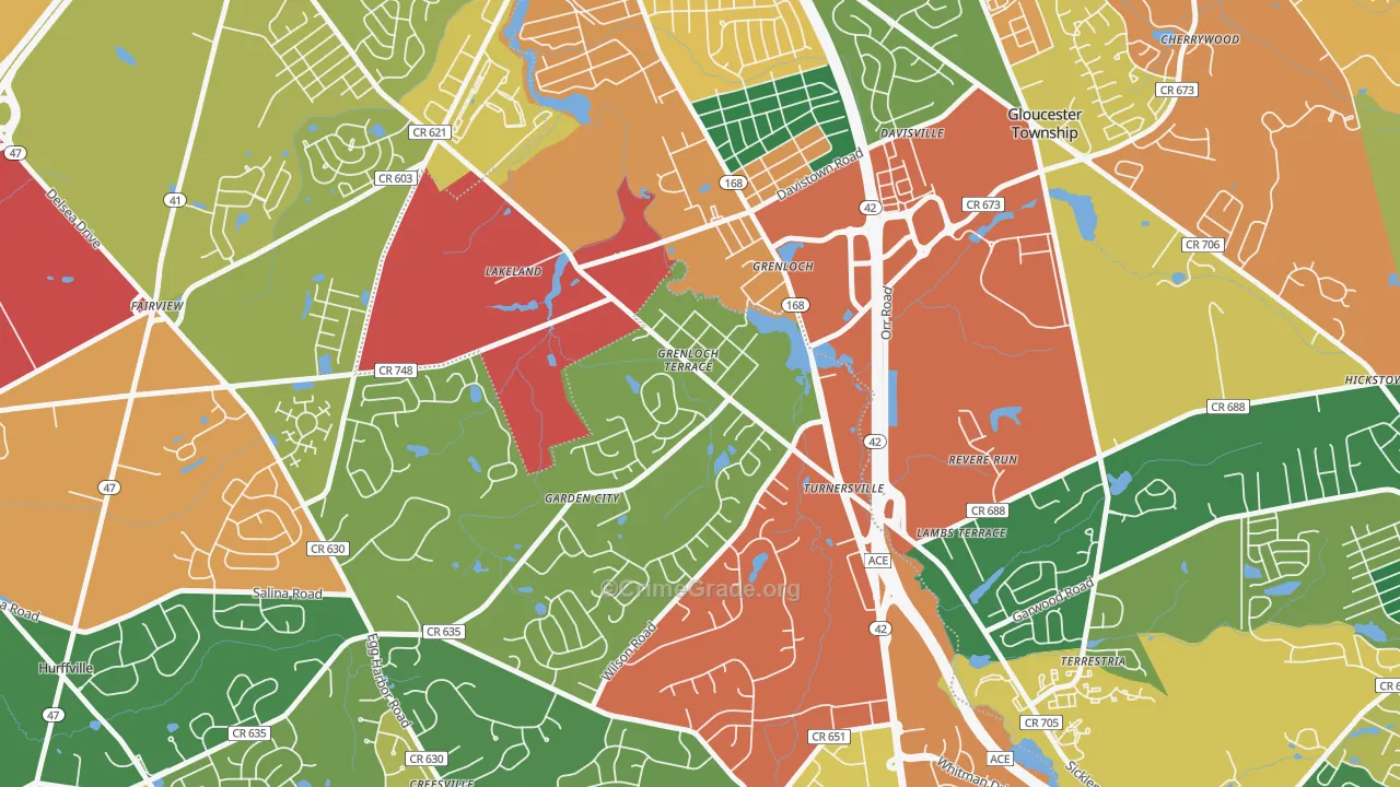 Grenloch, NJ Map of Theft Rates
