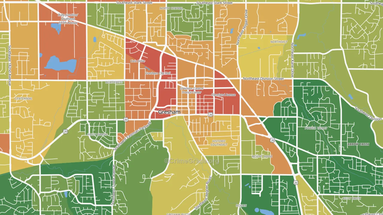 Gresham-City Central, Gresham, OR Map of Theft Rates