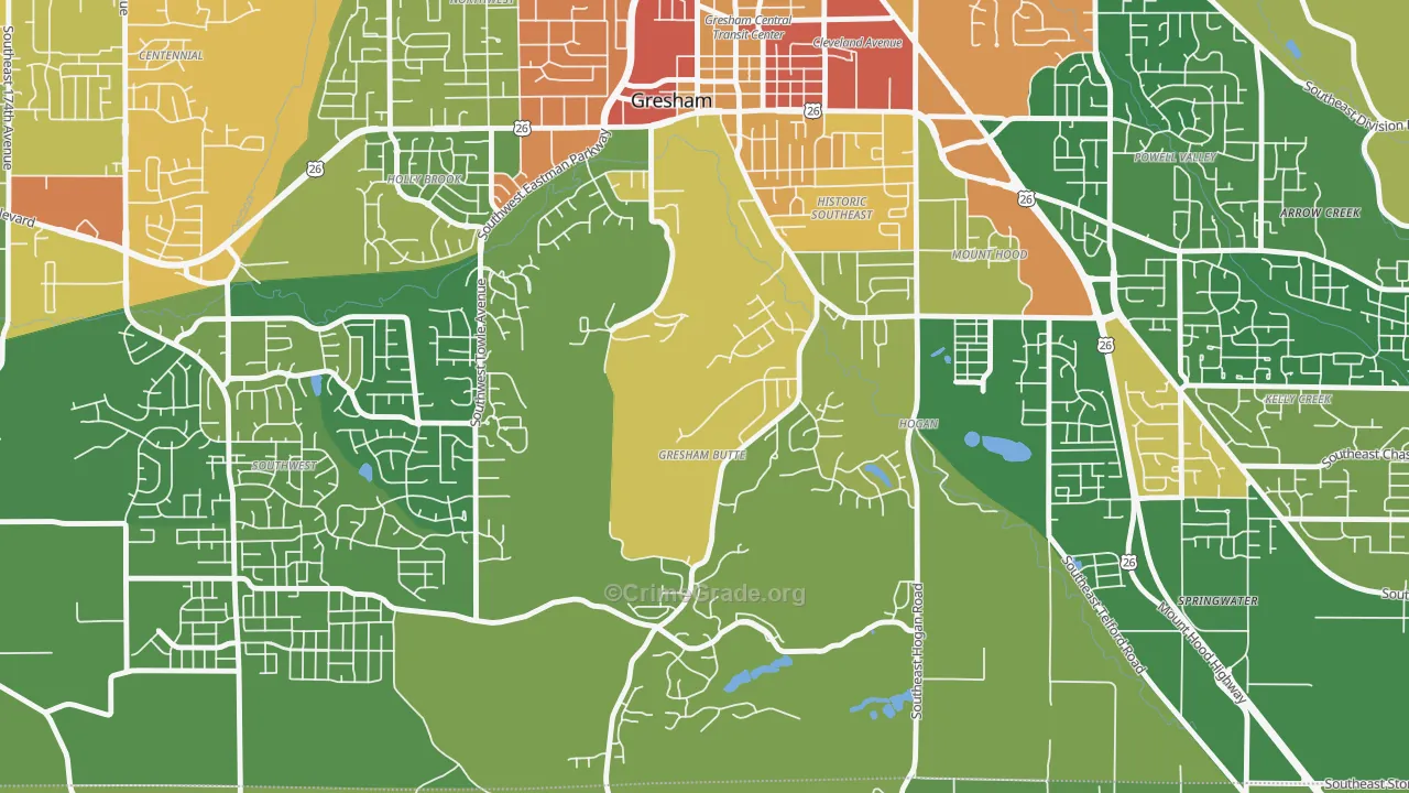Gresham-Gresham Butte, Gresham, OR Map of Theft Rates