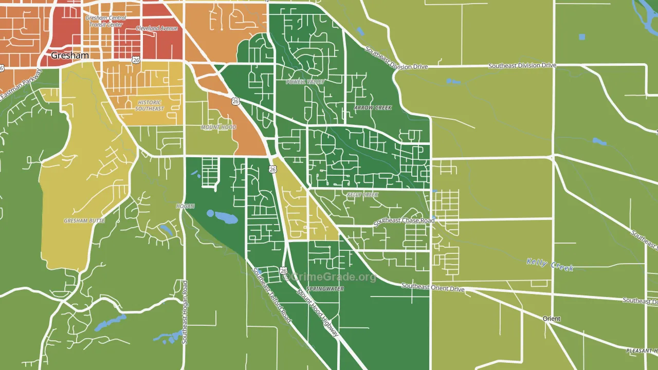 Gresham-Kelly Creek, Gresham, OR Map of Theft Rates