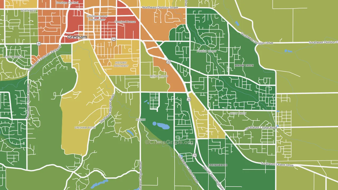 Gresham-Mt. Hood, Gresham, OR Map of Theft Rates