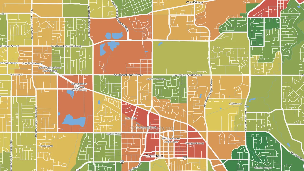Gresham-North Central, Gresham, OR Map of Theft Rates