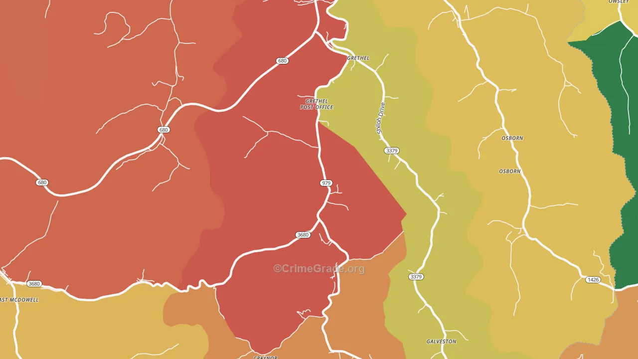 Grethel, KY Map of Theft Rates