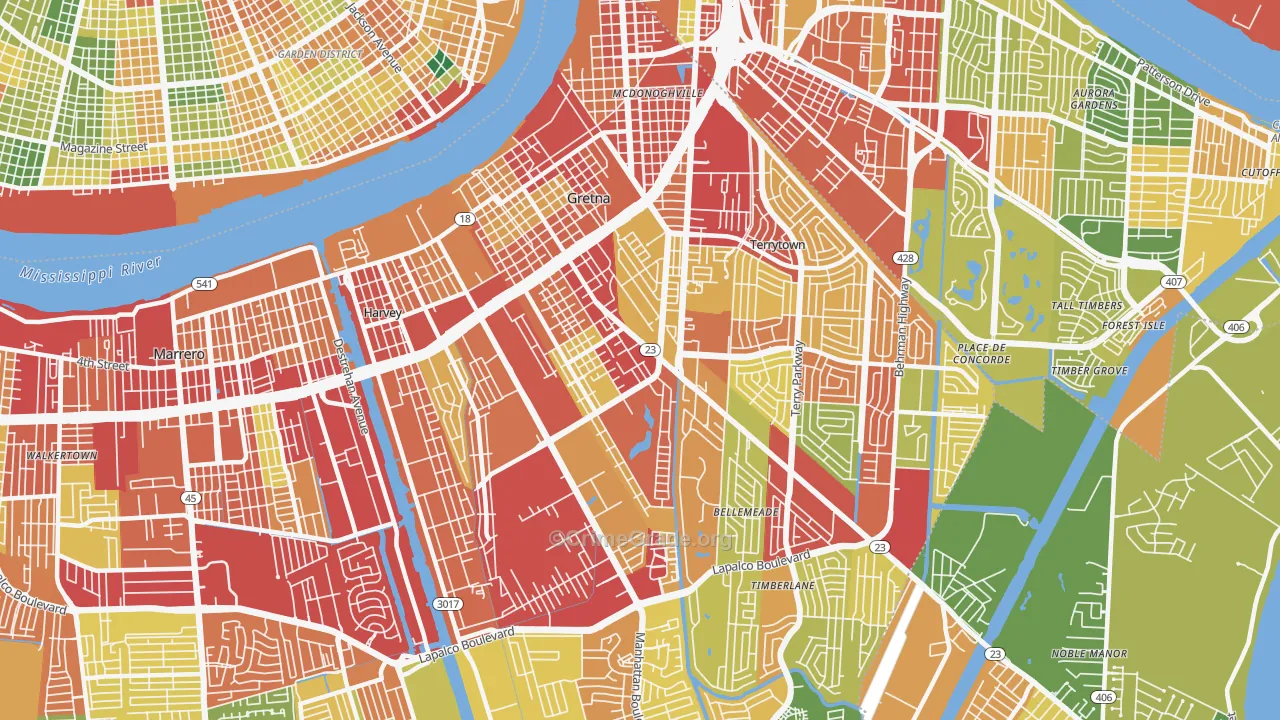 Gretna, LA Map of Theft Rates