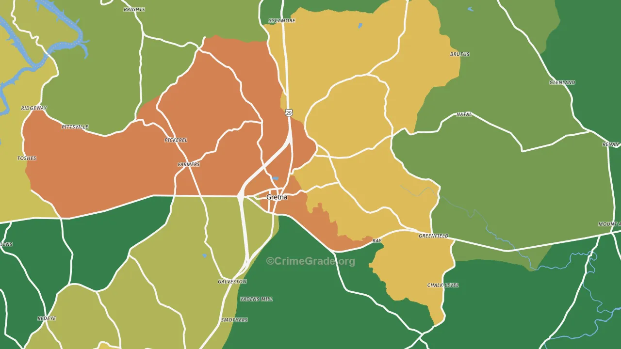 Gretna, VA Map of Theft Rates