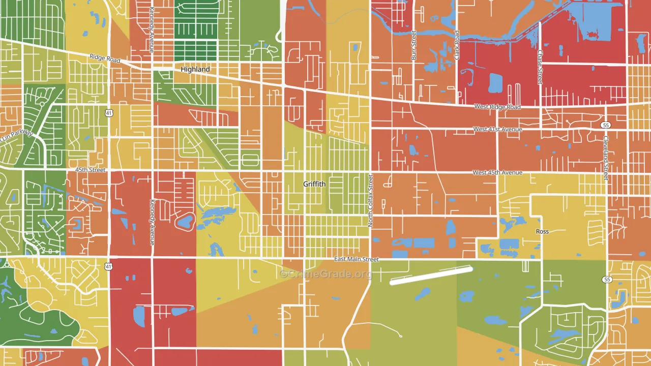 Griffith, IN Map of Theft Rates