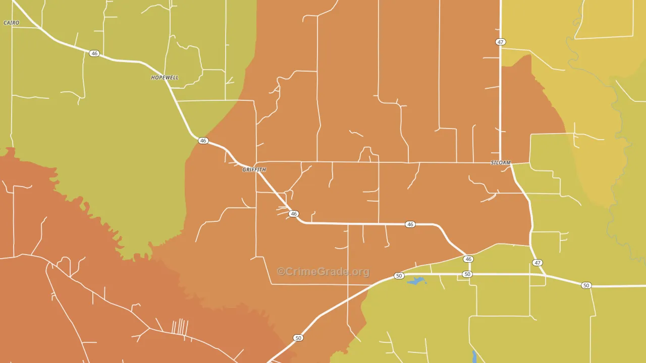 Griffith, MS Map of Theft Rates