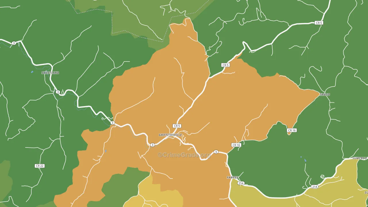 Griffithsville, WV Map of Theft Rates