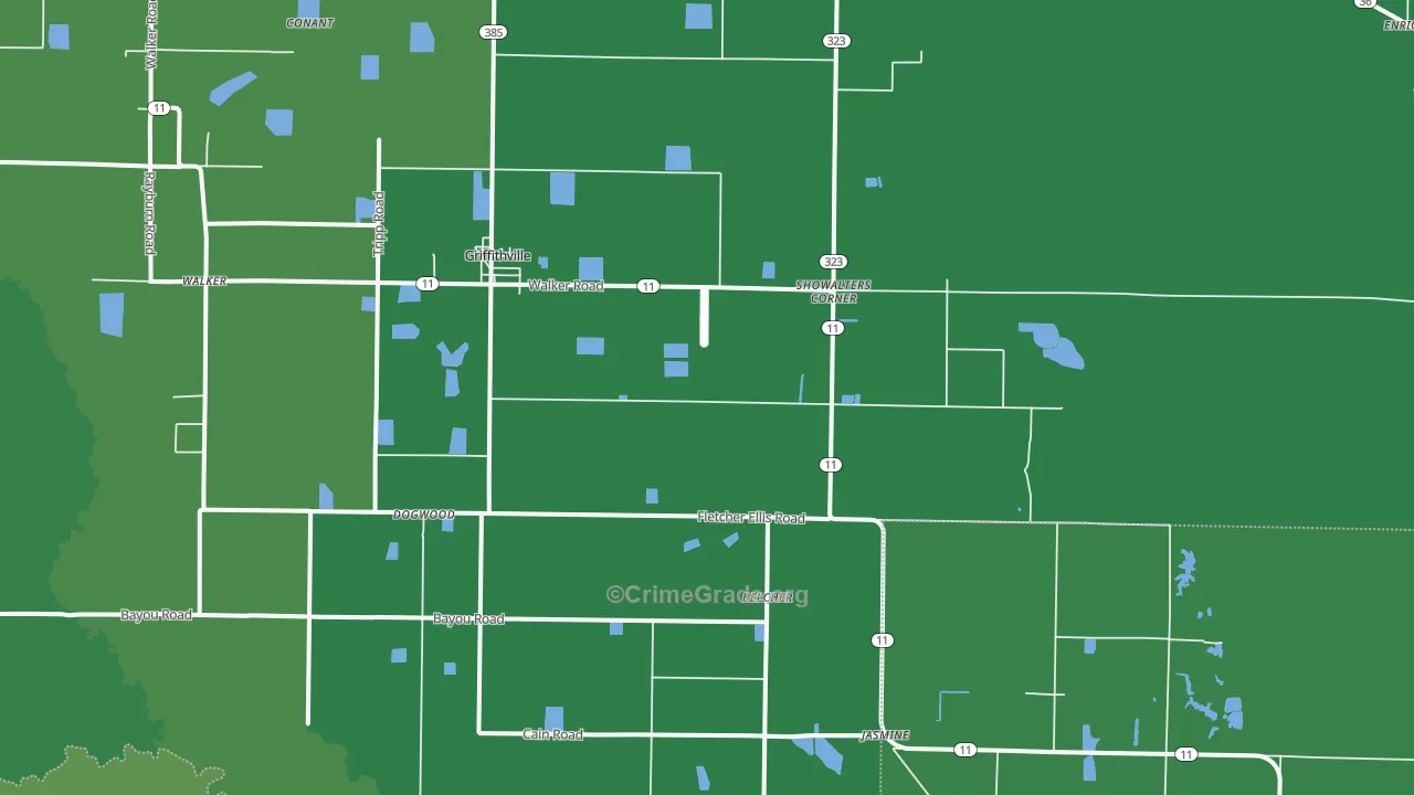 Griffithville, AR Map of Theft Rates
