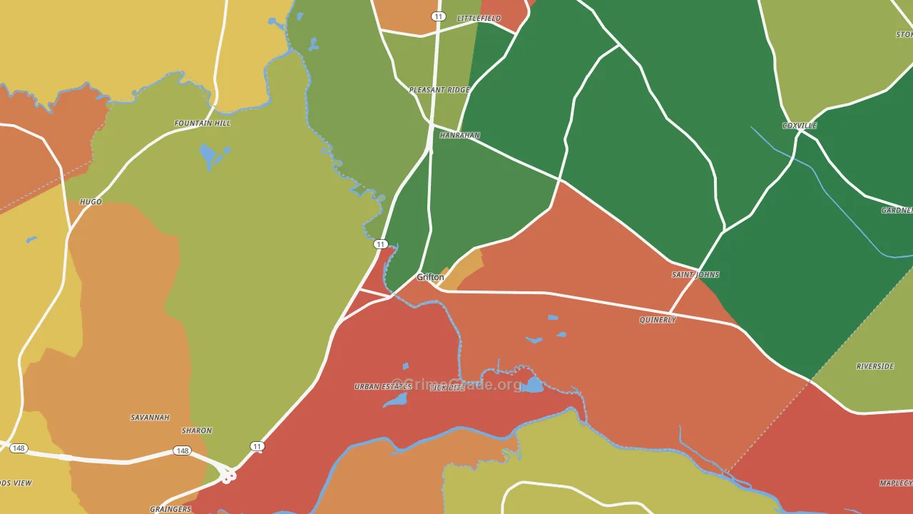 Grifton, NC Map of Theft Rates