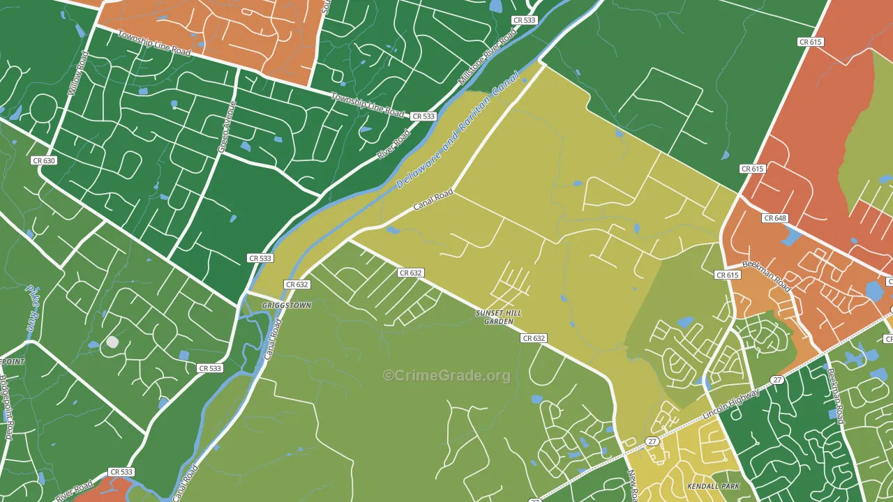Griggstown, NJ Map of Theft Rates