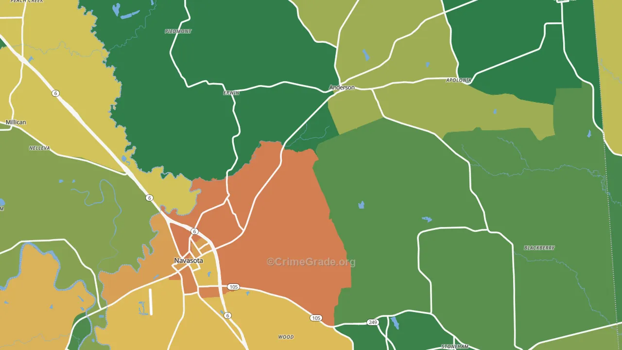 Grimes County, TX Map of Theft Rates