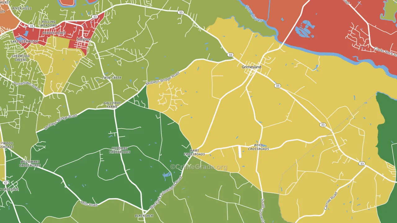 Grimesland, NC Map of Theft Rates