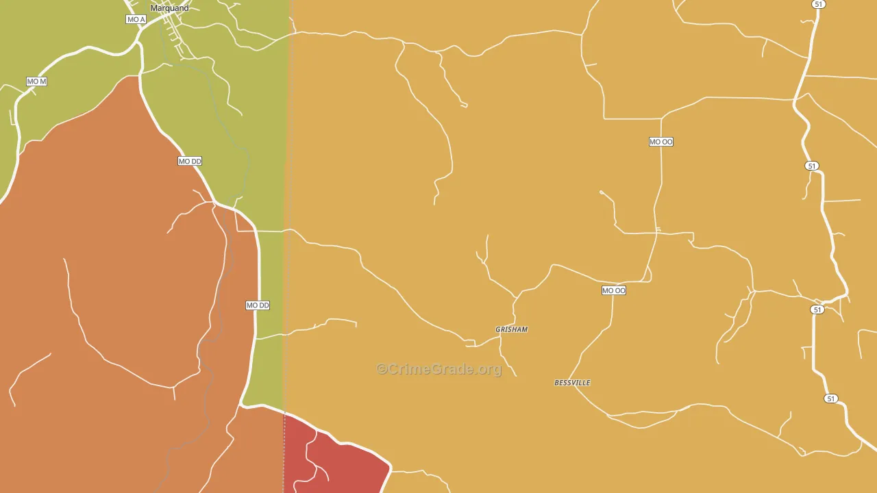 Grisham, MO Map of Theft Rates
