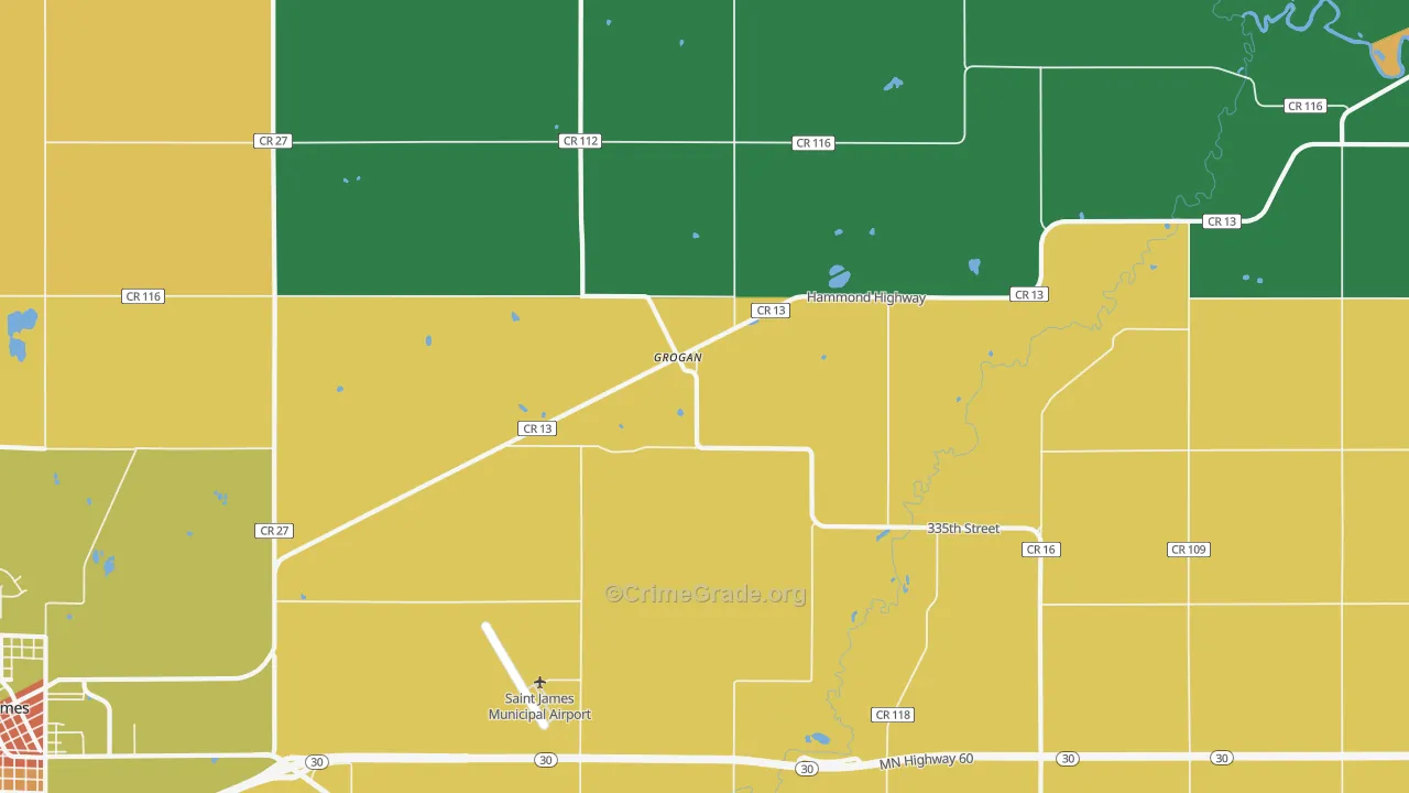 Grogan, MN Map of Theft Rates