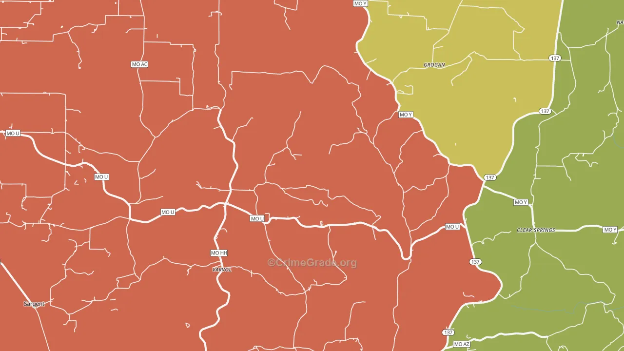 Grogan, MO Map of Theft Rates