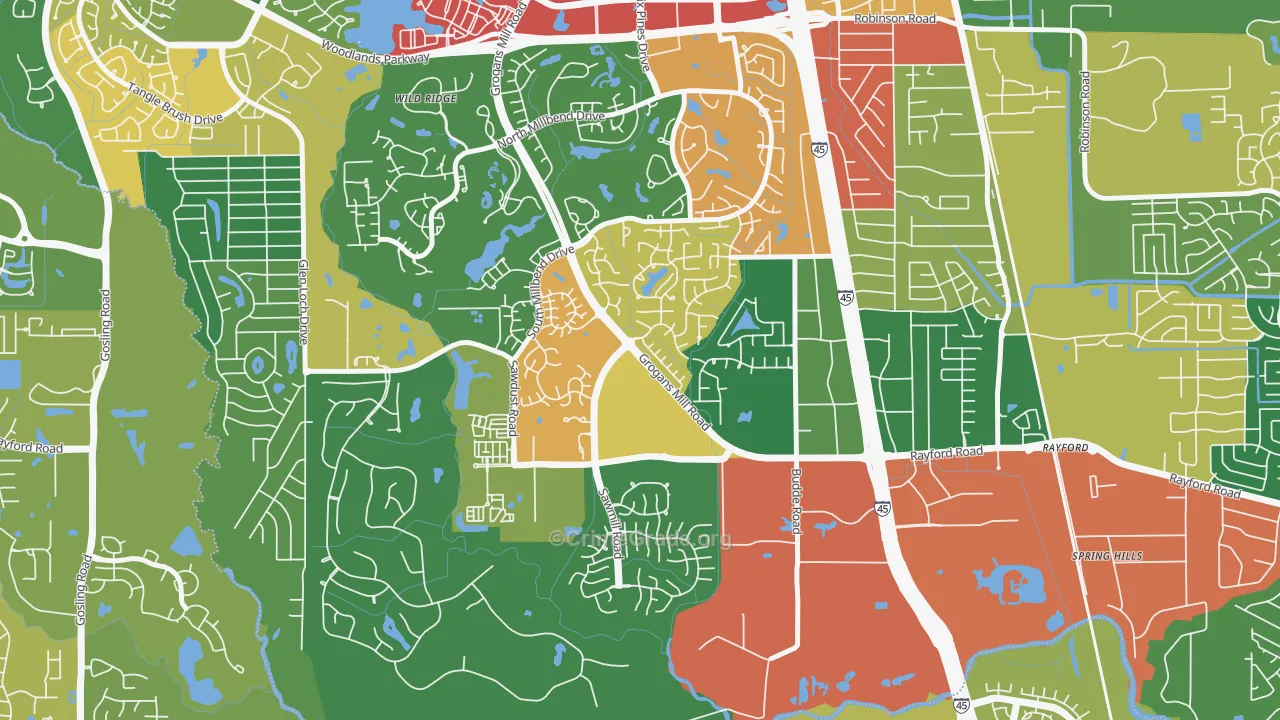Grogan's Mill, The Woodlands, TX Map of Theft Rates