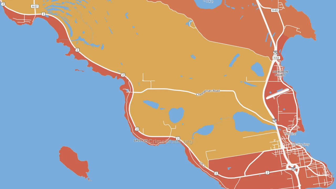 Gros Cap, MI Map of Theft Rates
