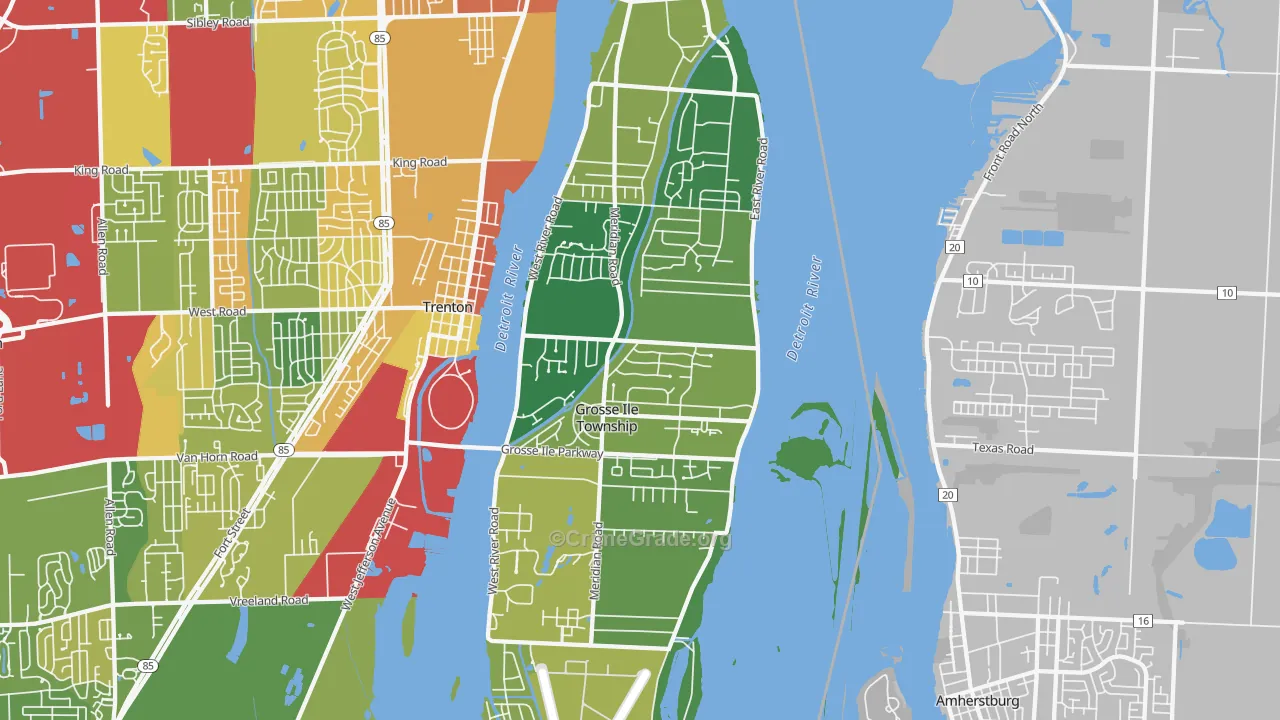 Grosse Ile, MI Map of Theft Rates