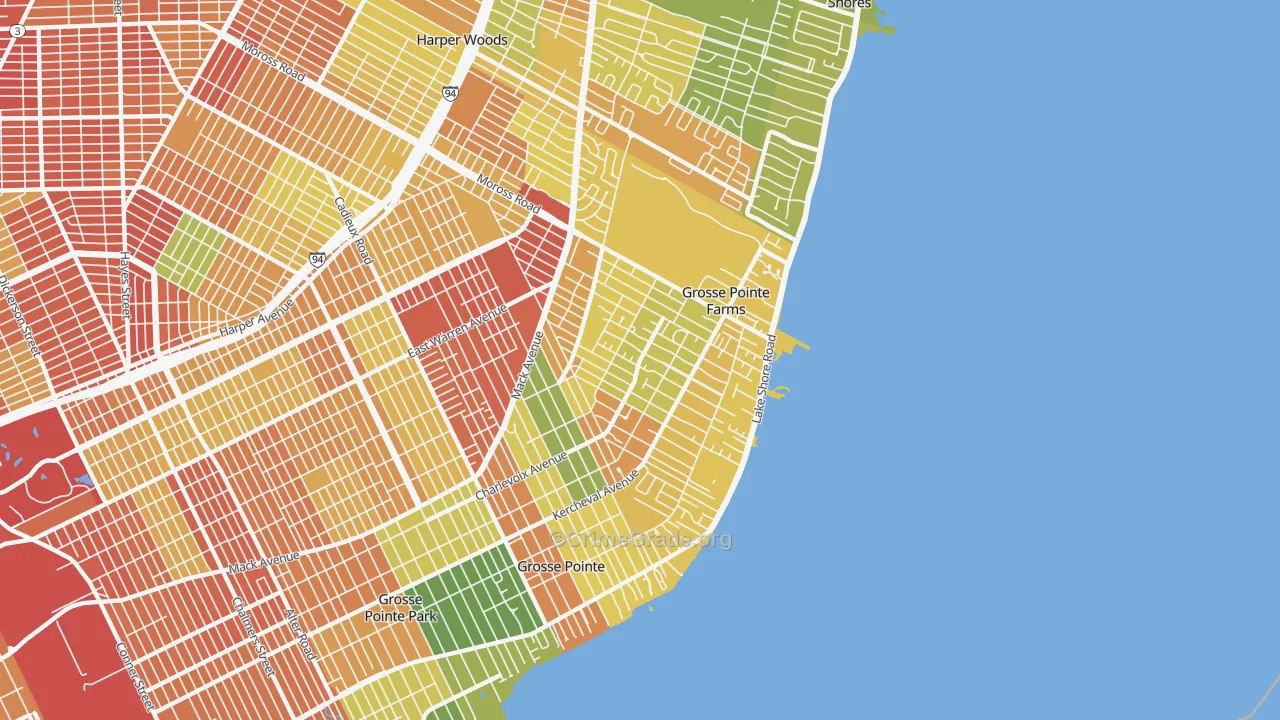 Grosse Pointe Farms, MI Map of Theft Rates