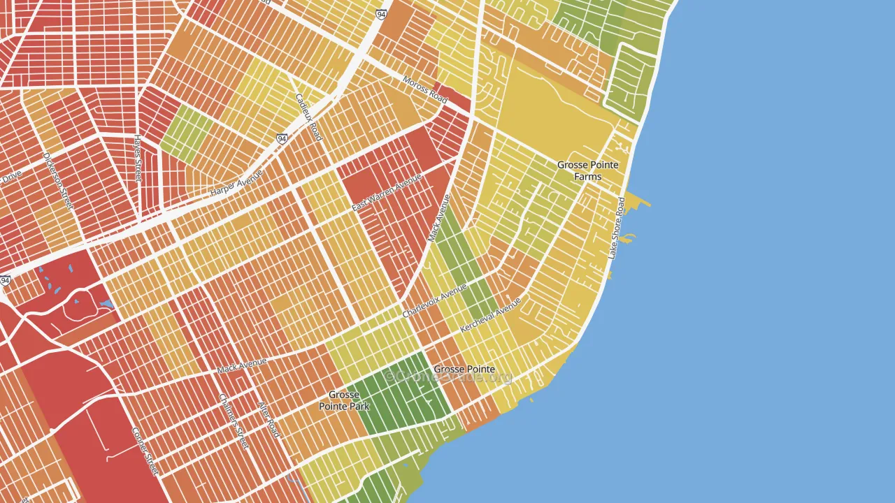 Grosse Pointe, MI Map of Theft Rates