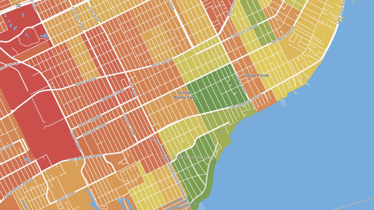 Grosse Pointe Park, MI Map of Theft Rates