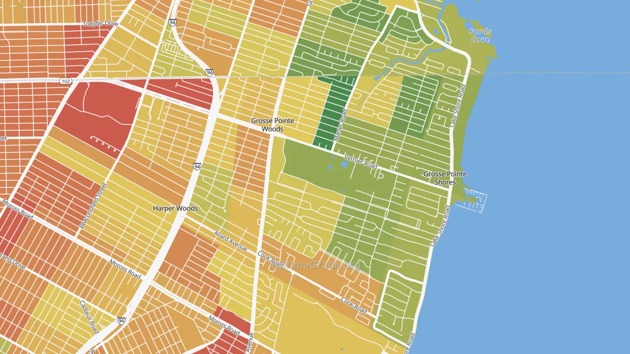 Grosse Pointe Woods, MI Map of Theft Rates
