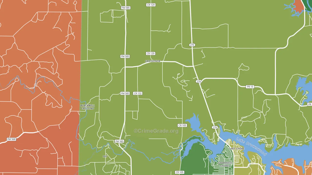 Grosvenor, TX Map of Theft Rates