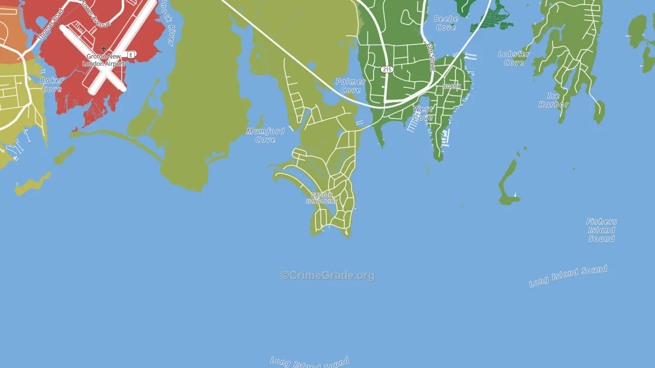 Groton Long Point, CT Map of Theft Rates