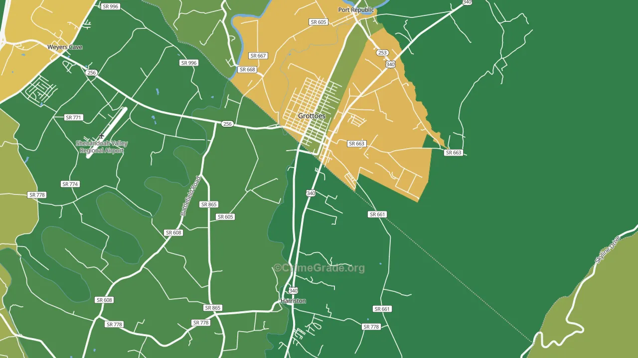 Grottoes, VA Map of Theft Rates