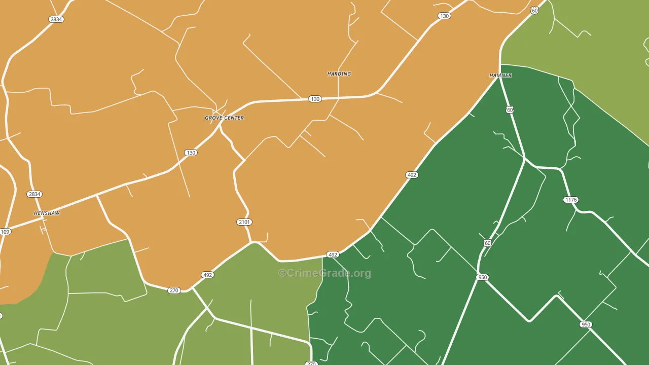 Grove Center, KY Map of Theft Rates