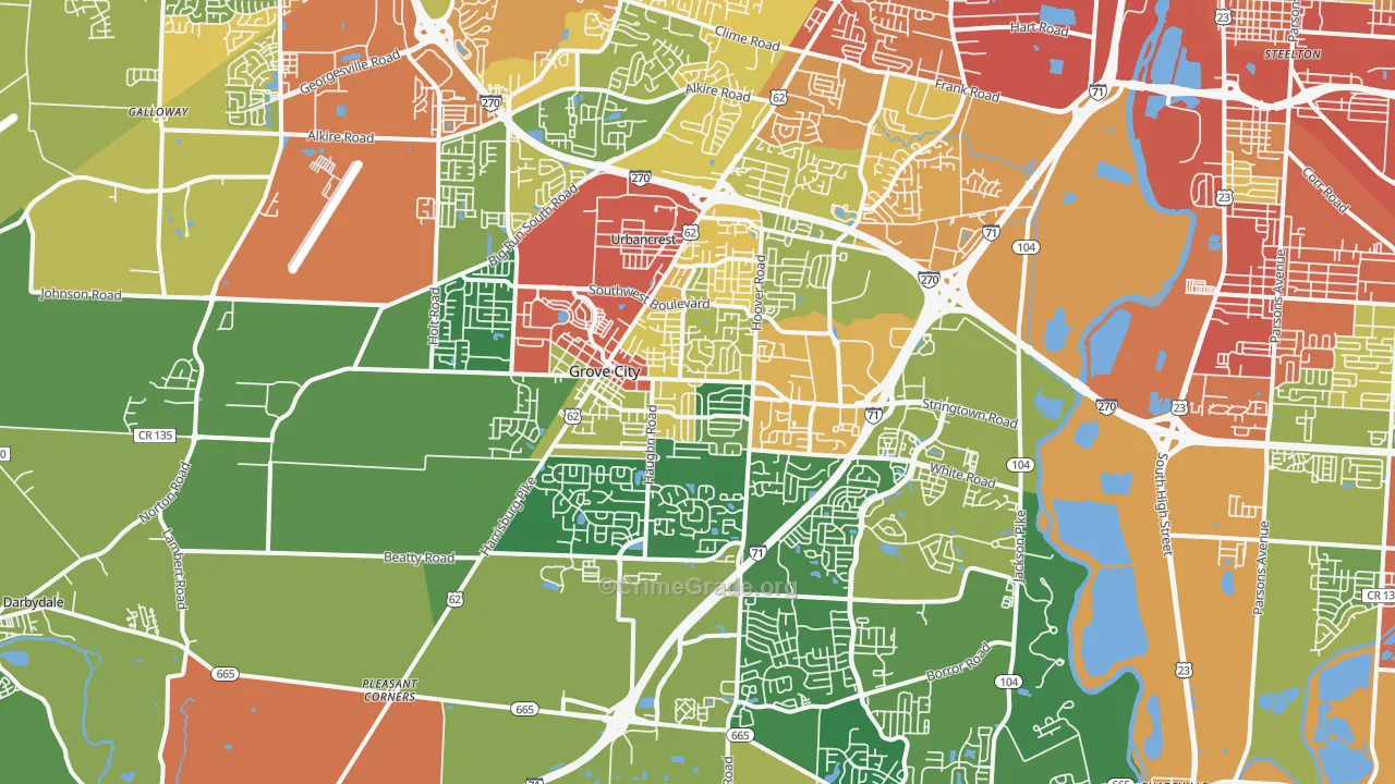 Grove City, OH Map of Theft Rates
