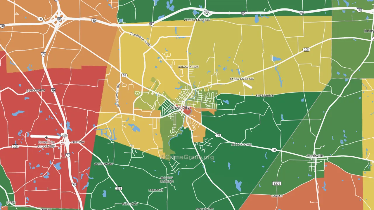 Grove City, PA Map of Theft Rates