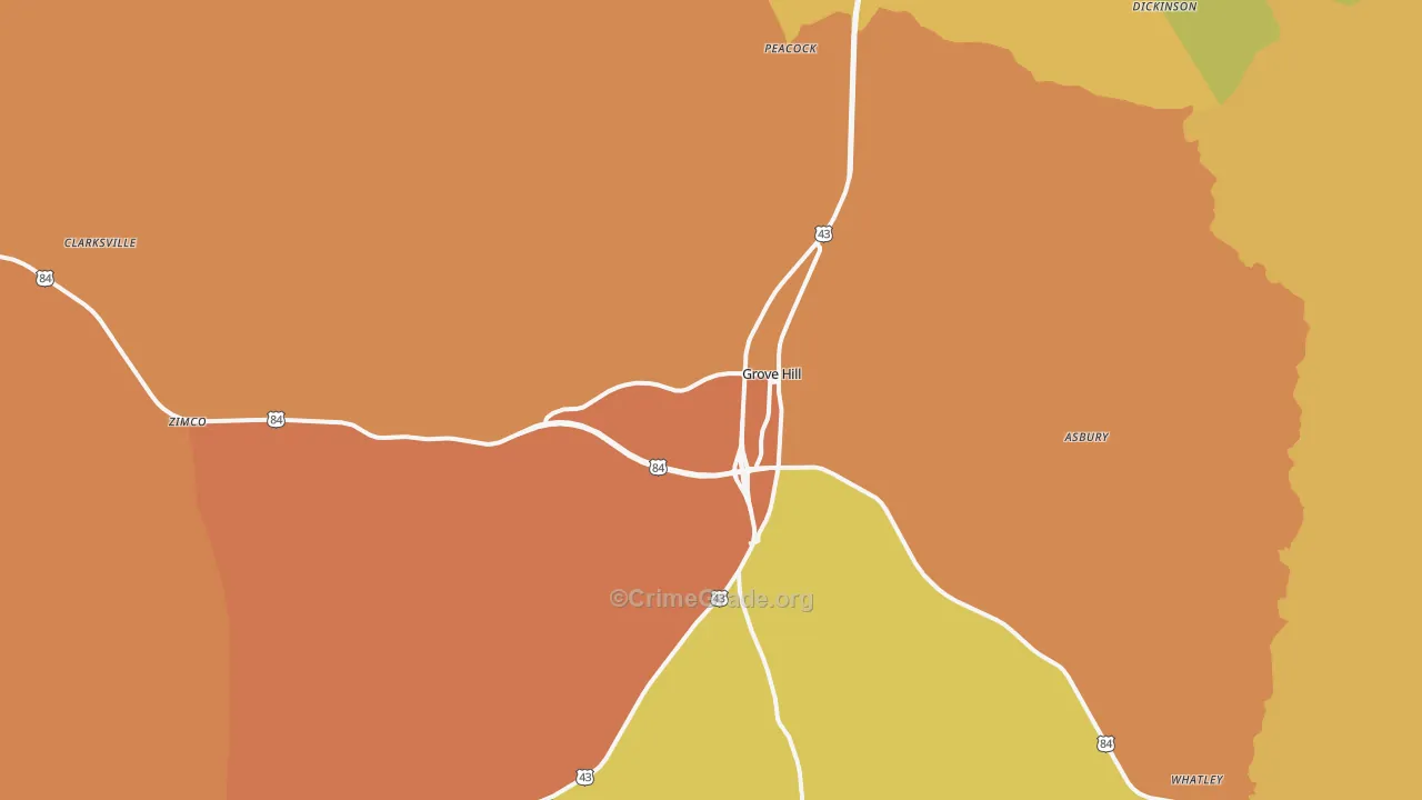 Grove Hill, AL Map of Theft Rates