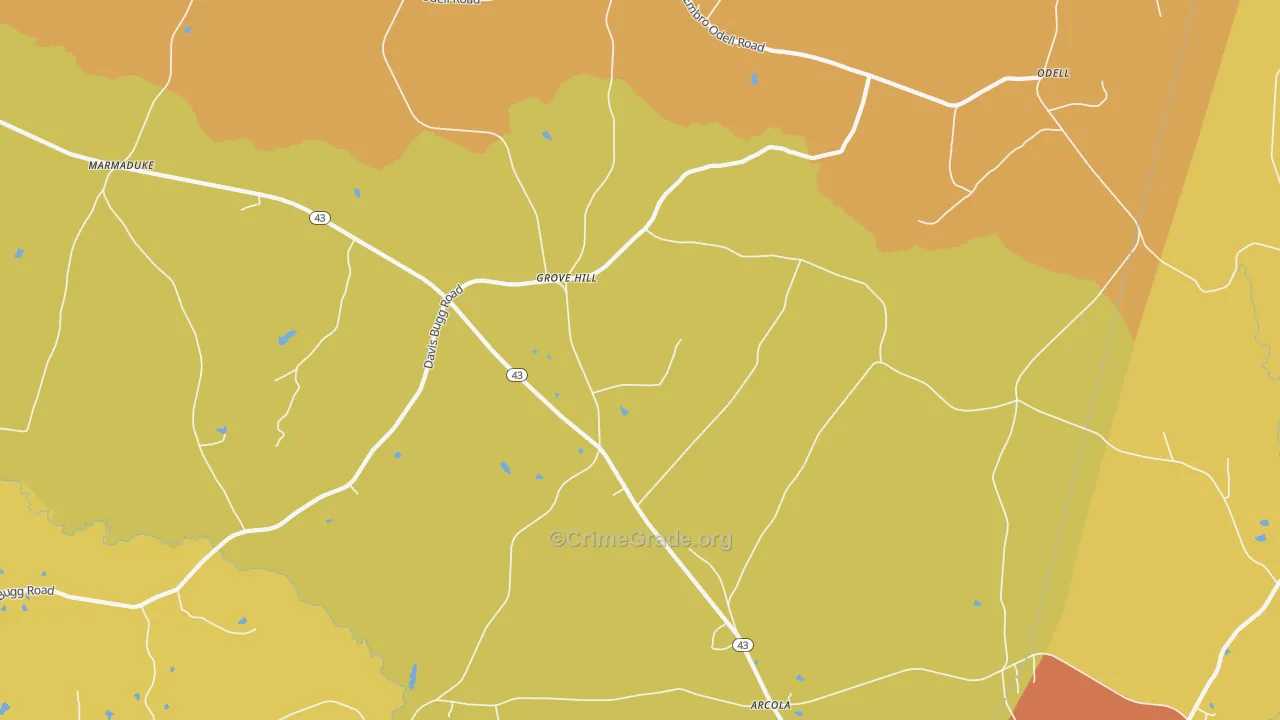 Grove Hill, NC Map of Theft Rates