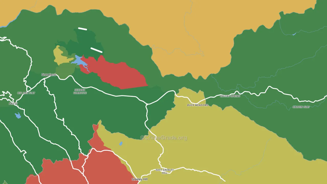Groveland, CA Map of Theft Rates