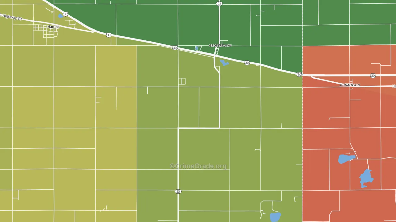 Grovertown, IN Map of Theft Rates